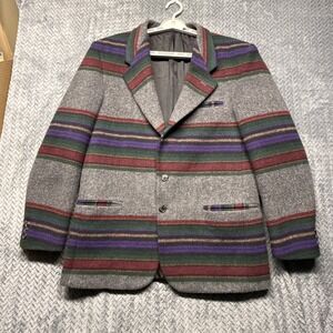 Silverado Southwestern Wool Blanket Jacket Men M Vintage Gray Stripe USA‎ Made
